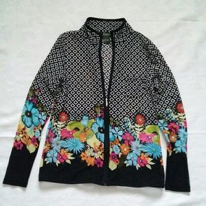 Floral zip front moto jacket blazer wildflower roses wearable art